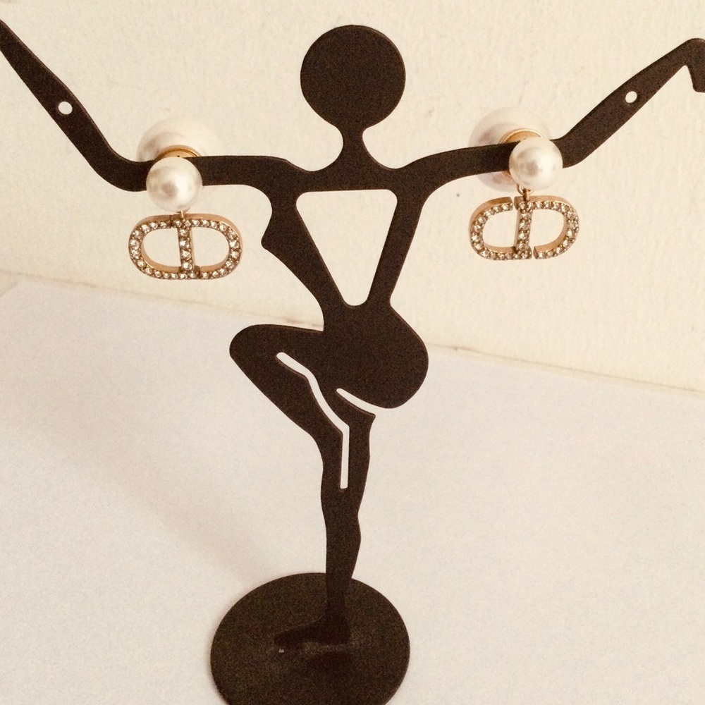 Cristian Dior Tribales Drop Earrings CD Logo Crystals
